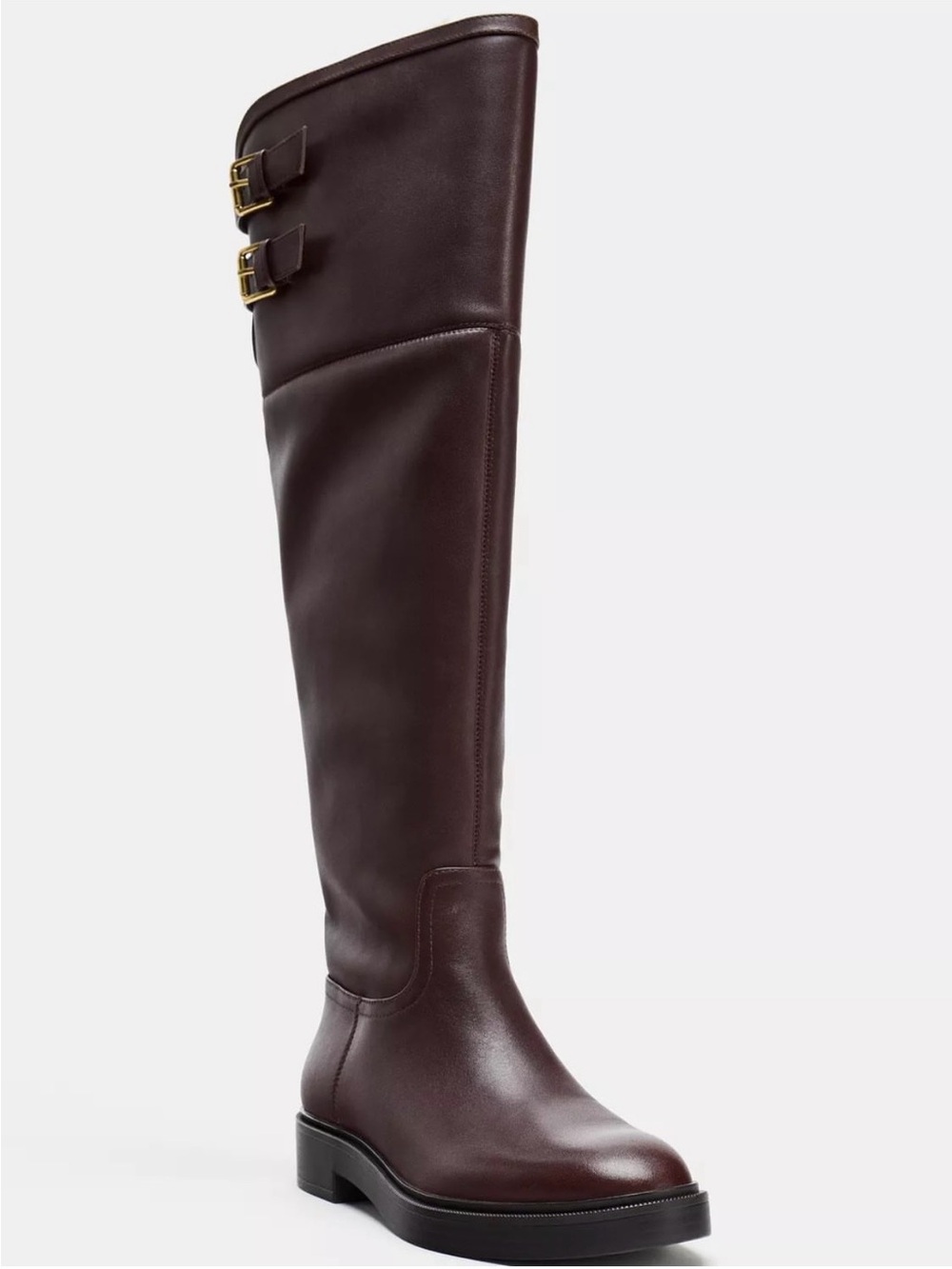 Zara NWT Brown Leather Faux Shearling Double Buckle Riding Boots 8 - Picture 4 of 15